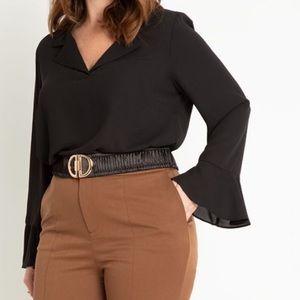 NWT ELOQUII black collared blouse with flounce cuff size 18